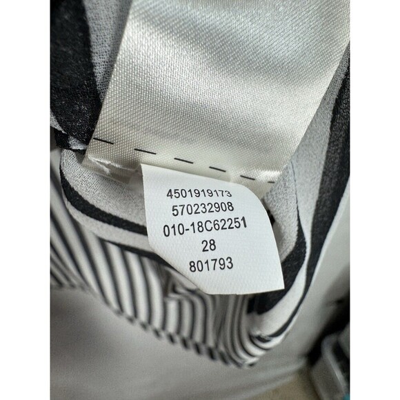 Chicos Semi Sheer Button Top Womens 0/Small Black White Stripe Side Tie 3/4 Slv - Picture 6 of 13